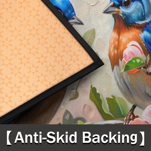 Flower Bird Oil Painting Half Round Door Mat Non-Slip Soft Doormats - Image 3