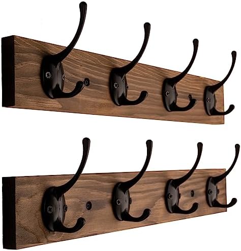 VERTORGAN 2 Pack Wall Mounted Wooden Hat Rack, 4 Hooks Entryway by VERTORGAN
