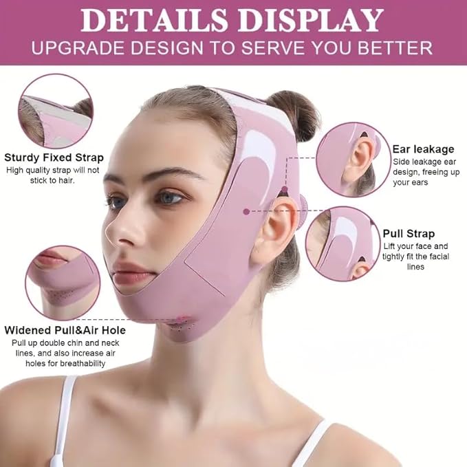 Face Slimming Mask, Breathable Mesh Design，V Line Face Lifting Strap and V Line Face Shaping Belt - Chin and Cheek Lifting Bandage for V Face Lift - Sleeping Mask Strap for Women - pink