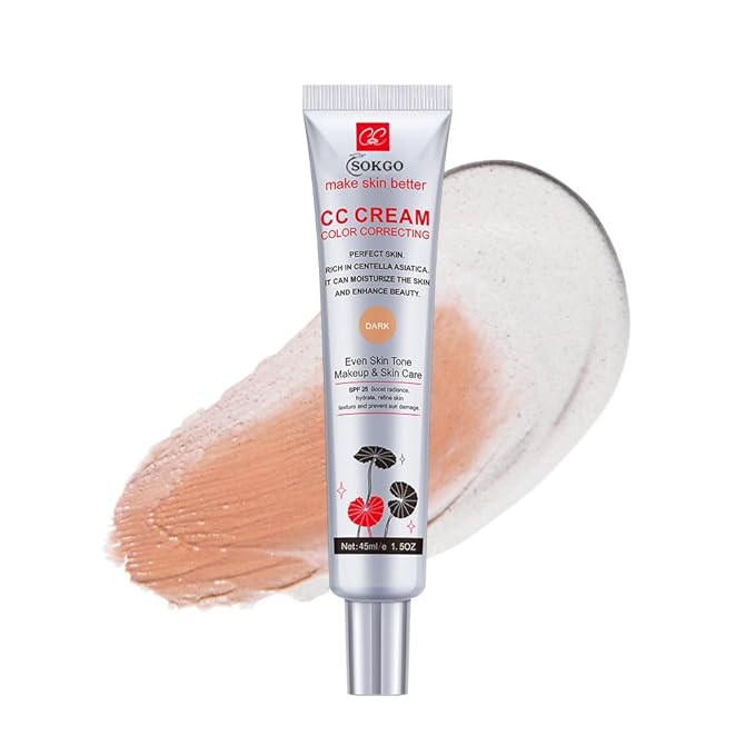 Color Correcting CC Cream with Centella Asiatica, Full-Coverage Foundation, Color Correcting Cream with SPF 25, Even Skin Tone, Hydrating Cream