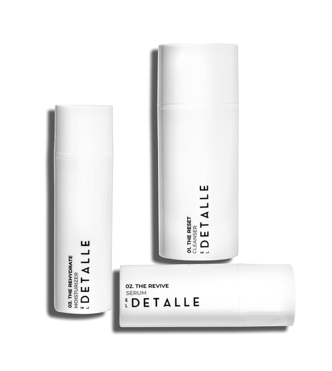 El Detalle - The Regimen - 3 Step Set | Men's simple and effective skin care, Includes: The Reset Cleanser, The Revive Serum, The Rehydrate Moisturizer, Suitable for all skin types; One-pump solution