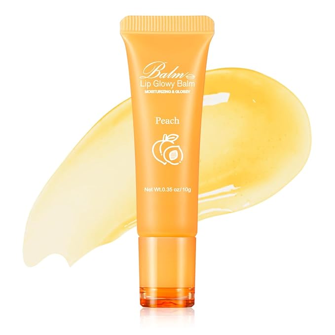 GECOMO Lip Glowy Balm, Moisturizing Lip Gloss, Nourishing Glossy Transparent Plumping Oil, Non-sticky Tinted Toot Lip Balm for Lip Care (PEACH) 0.35oz