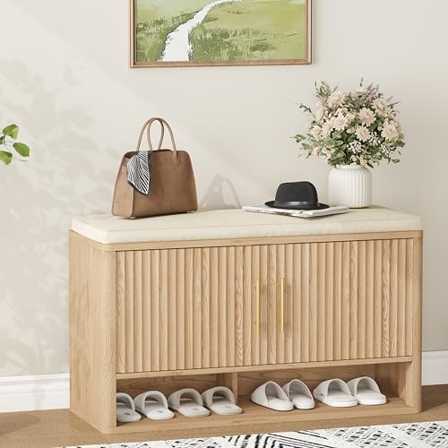 Fluted Shoe Storage Bench, Entryway Bench by Zeibospri