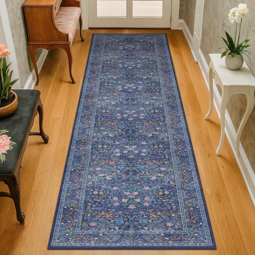 Dark Blue 3x12 Extra Long Wide Runner Rug by HazoHaus