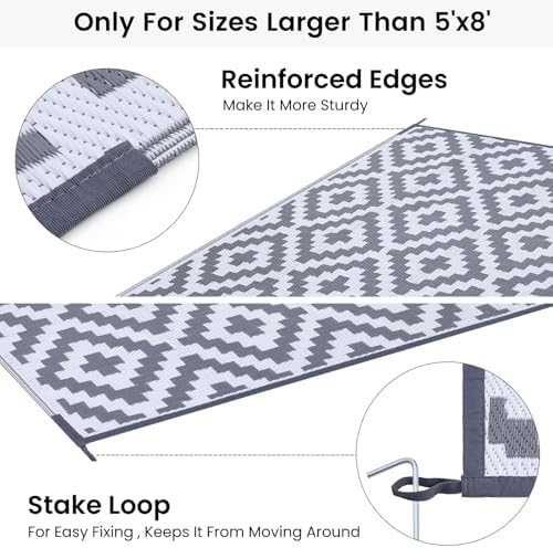 Smiry Outdoor Rug 8x10 ft Waterproof Reversible Boho Mat - Image 4