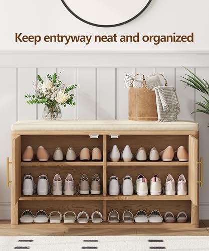 Fluted Shoe Storage Bench, Entryway Bench - Image 3