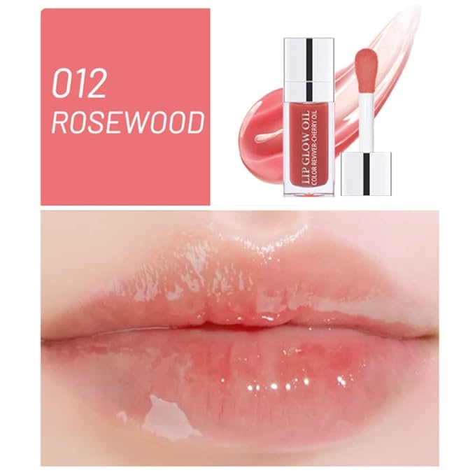 Yasovigi Hydrating Lip Oil Plumping Lip Tint Moisturizing Lip Gloss, Transparent Lip Balm Care Stick Nourishing Repairing Non-sticky, Moisture&Lighten Lip Lines (Transparent + Cherry)