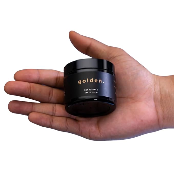 Golden Grooming Co. Beard Balm for Men - Strengthens & Softens Beards and Mustaches - Adds Shine & Tames Flyaway Hair, Beard Styling Balm with Argan Oil - Peppermint Scent - 2 Ounce