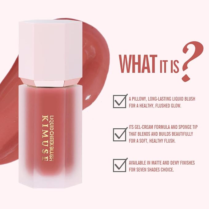 KIMUSE Soft Cream Blush Makeup, Liquid Blush for Cheeks, Weightless, Long-Wearing, Smudge Proof, Natural-Looking, Dewy Finish