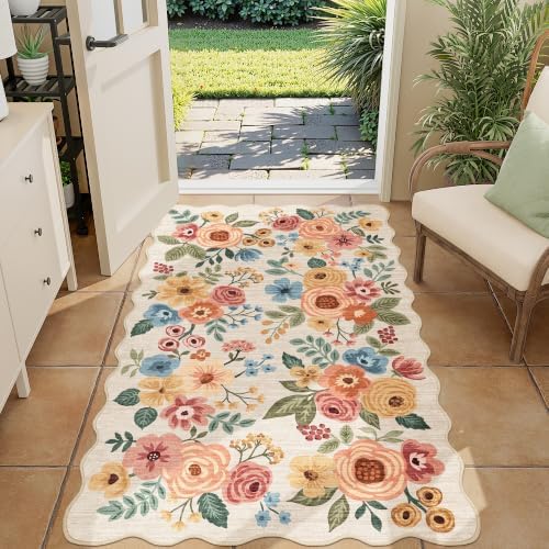 DUKINO 3x5 Area Rugs, Non Slip Floral Washable Rug by DUKINO