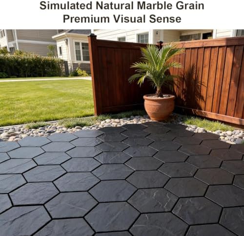 JJWOOD Hexagonal Stone-Look Interlocking Deck Tiles, Matte Rock Texture Outdoor - Image 5