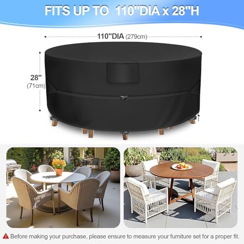 Patio Furniture Set Covers Round, Extra Large Outdoor Table Cover Waterproof - Image 2