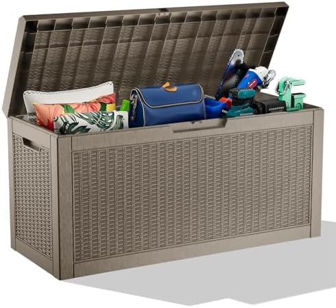PatioZen 60 Gallon Resin Deck Box, Lockable Outdoor Storage Box by OutdoorLivingPerfected