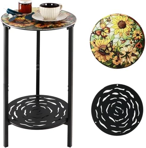 2-Tier Metal Round Side Table Black Accent Coffee Tables Small Space Corner by Unknown