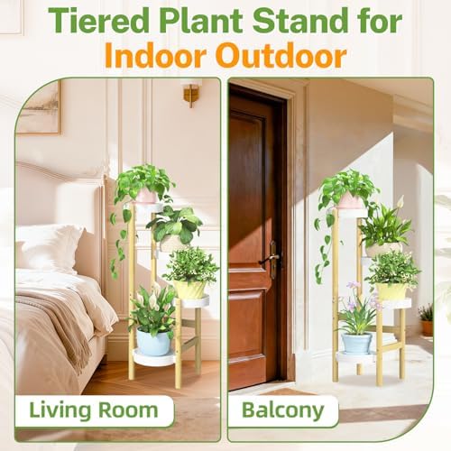 iDavosic.ly 4 Tier Bamboo Plant Stand Indoor Outdoor, Plastic Tray - Image 6