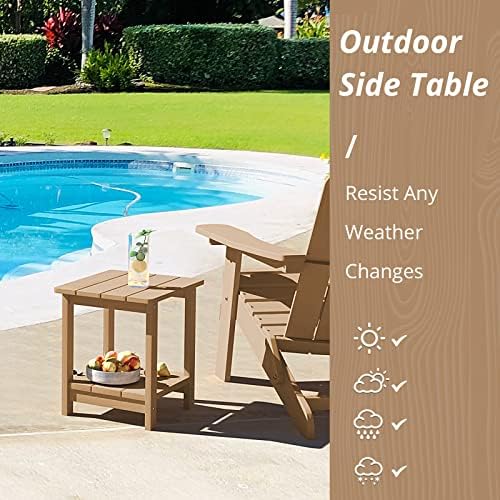 LUE BONA Outdoor Side Table, 2-Tier HDPS Small Patio Table - Image 3