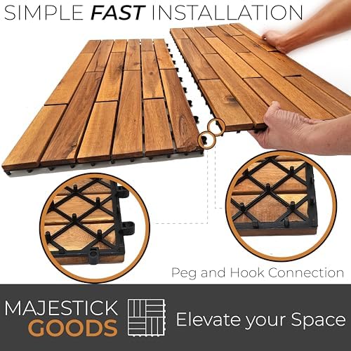 Majestick Goods 12-Pack Longboard Acacia Wood Interlocking Deck Tiles - Image 4