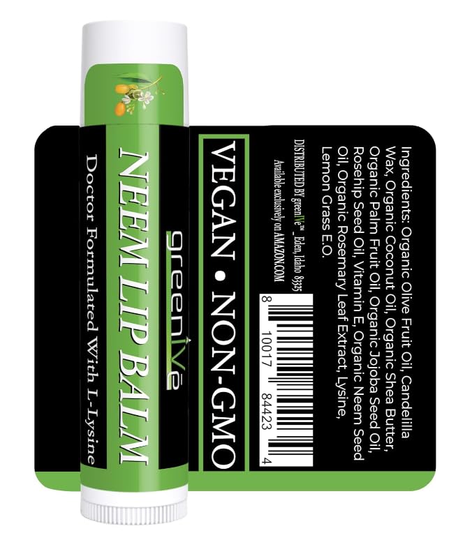 GreenIVe Neem Lip Balm, Vegan Lip Moisturizer with L-Lysine, Soothe and Soften (1)