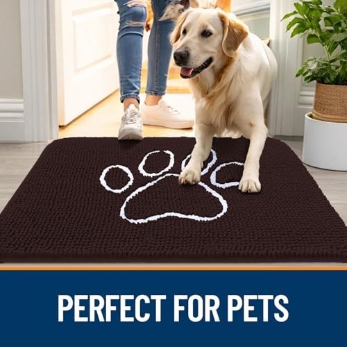 OLANLY Dog Door Mat for Muddy Paws 47x32, Paw Print Design Chenille Mud Mat - Image 6