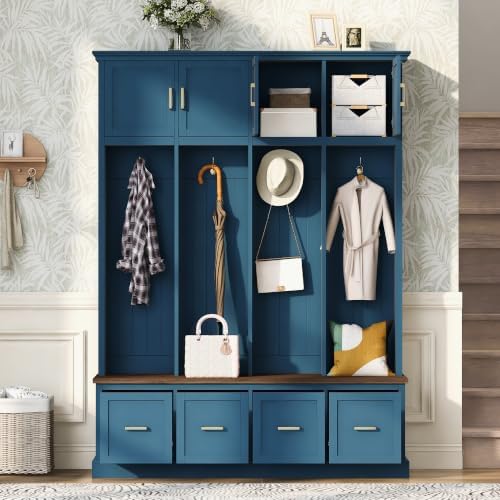 Quarte Hall Tree with Bench, Enclosed Storage, 4 Hooks by Quarte
