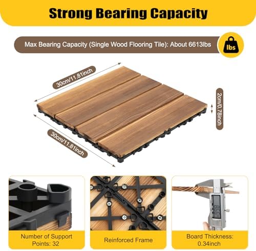 36 Pcs Wood Interlocking Patio Deck Tiles, Backyard All Weather - Image 2