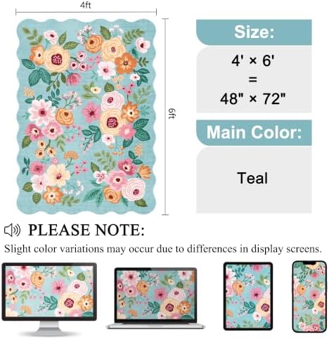 DUKINO 4x6 Area Rug, Non Slip Floral Washable Rug - Image 2