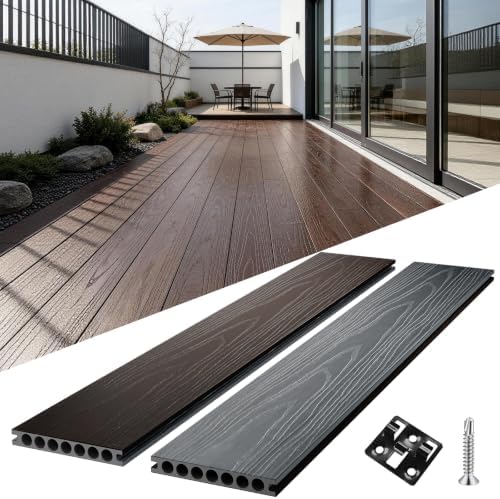 Circle Hole Composite Decking Boards 8ft 9 Pcs, Rosewood&LightGrey by ShunHong