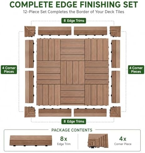 Ripeng 12 Pack Teak Wood Deck Tile Edge Trim Set 8 Straight 4 Corner Edge - Image 6