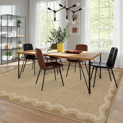 LIVEBOX Scalloped Washable 8x10 Outdoor Rug, Easy Jute Tan Rug - Image 3