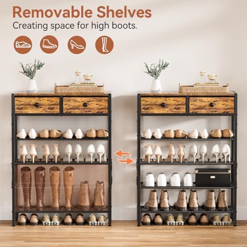 5 Tier Shoe Rack with 2 Drawers, 16-20 Pairs Rustic Brown - Image 7