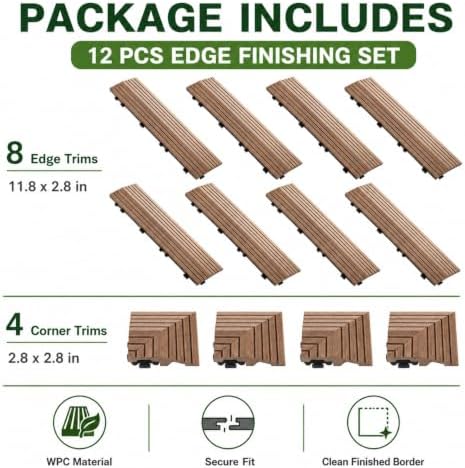 Ripeng 12 Pack Teak Wood Deck Tile Edge Trim Set 8 Straight 4 Corner Edge - Image 2
