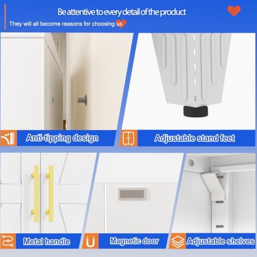 GAIOUS 61" Tall Kitchen Pantry Cabinet, Metal Storage Cabinet White Cupboard - Image 6