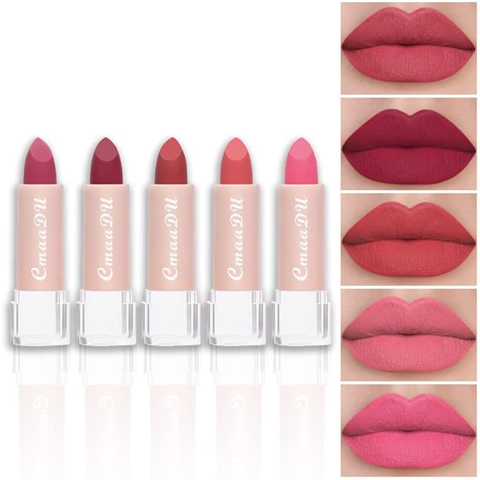 evpct 5Pcs Dark Orange Red Pink Mauve Matte Lipstick Pack Sets for Women Red Silky Velvet Lipstick Matte Long Lasting Smudge Proof Lipstick Lip Stain Makeup Sets Kit matte lipstick 24 hours original 3