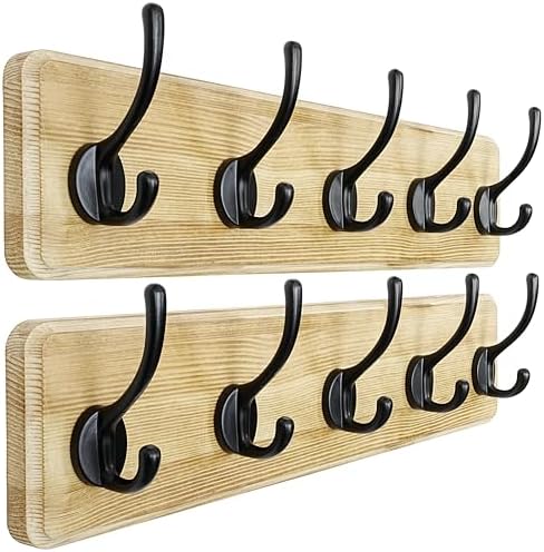 Dseap Coat Rack Wall: Patented, Heavy-Duty, 5-Double-Hooks Wooden Wall Mounted by Dseap