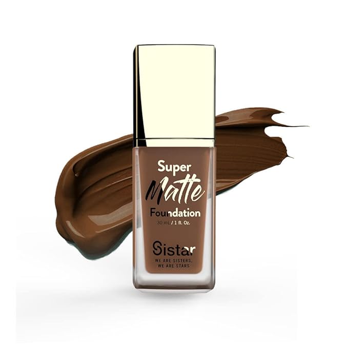 Sistar Super Matte Foundation Perfecting Liquid Foundation Full Coverage Control Shine Weightless Longwearing 30 mL / 1 fl. oz. (Ebony)
