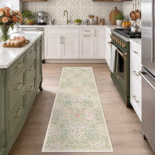 Hazo Haus Non Slip Beige Green Runner Rug by HazoHaus