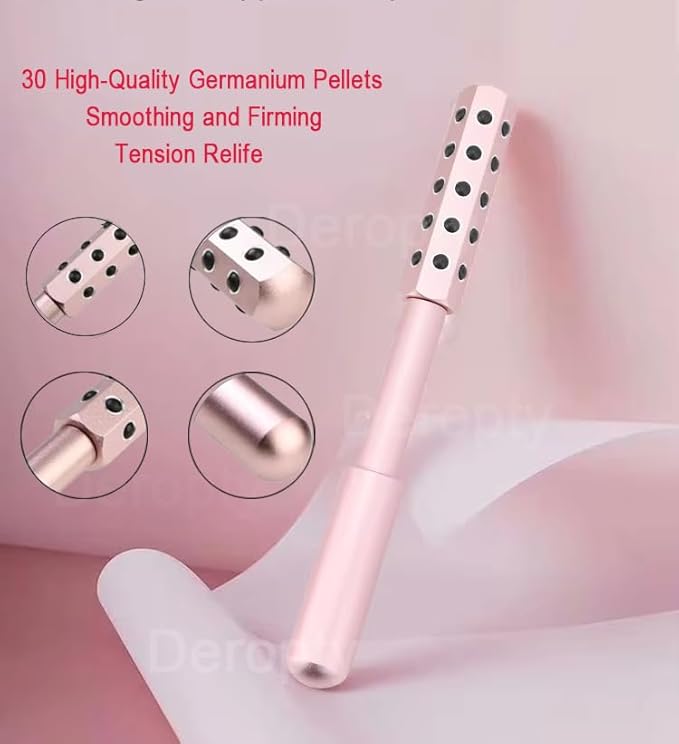 Beauty Massage Roller, Facial Massage Tool, 30 Germanium Stone Uplifting Face，Uplifting Face Massager Roller (Pink)