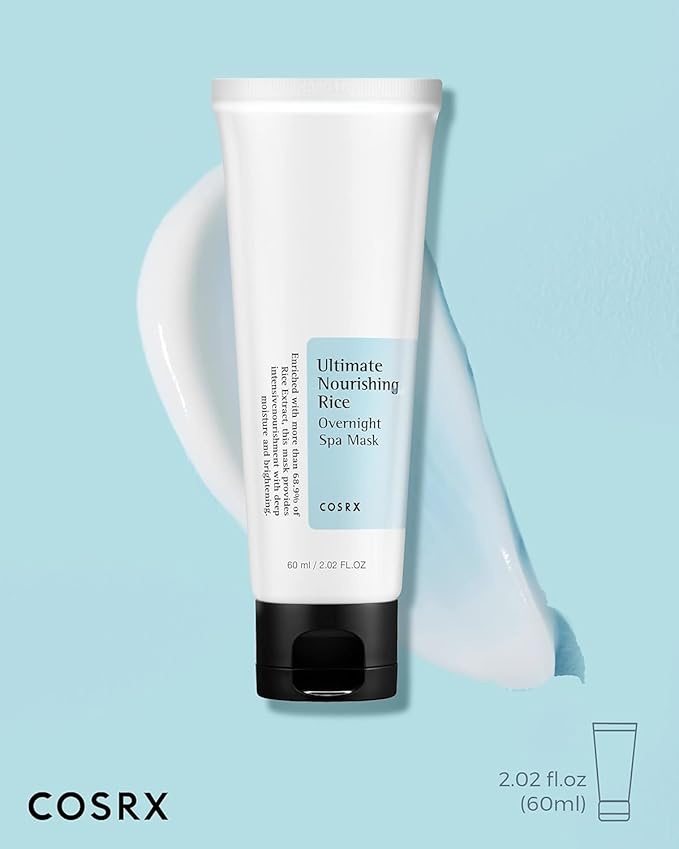 COSRX Ultimate Nourishing Rice Overnight Spa Mask, 60ml / 2.02 fl.oz | Rice Extract 68% and Niacinamide 2%, Korean Skin Care, Animal Testing Free, Paraben Free