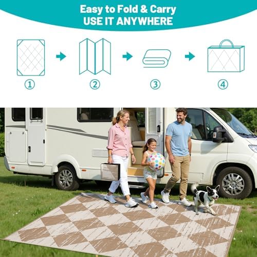 HEBE Outdoor Rug Waterproof 5'x8', Checkered Reversible Plastic Patio Rug - Image 5