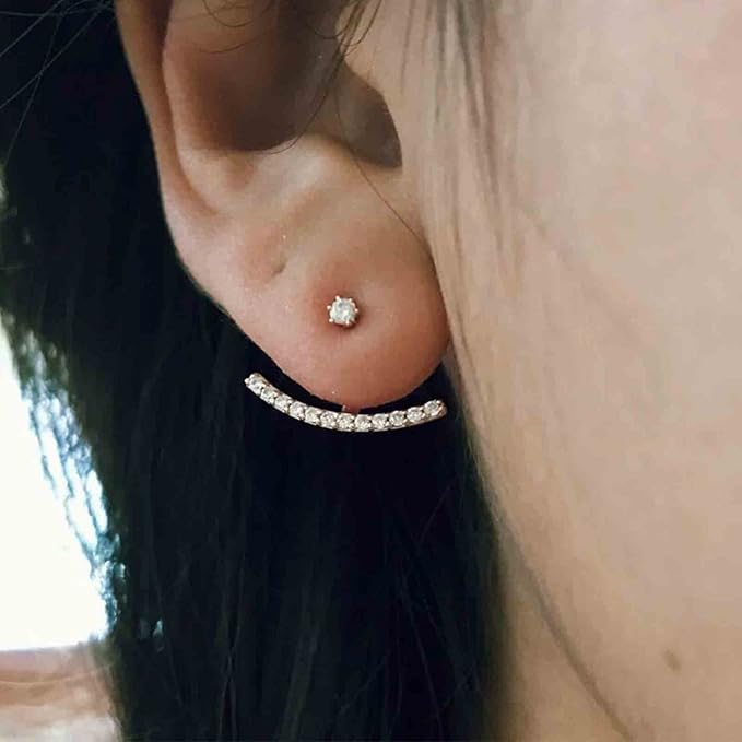 Crystal Bar Ear Climber Earrings Silver Rhinestone Ear Jacket Earrings Boho Bar Ear Crawlers Earrings Minimalist Geometric Moon Earrings Jewelry for Women and Girls