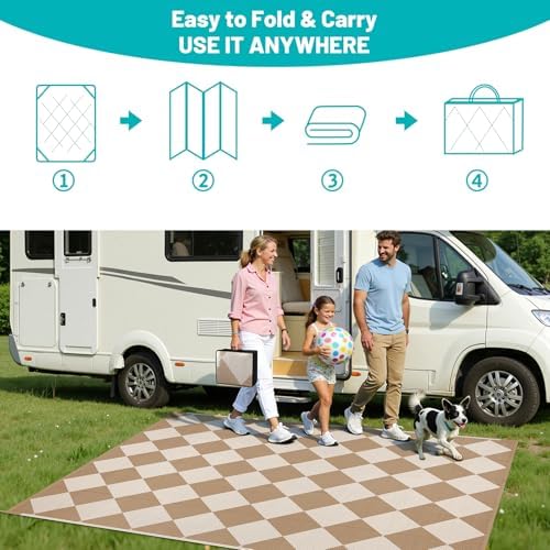 HEBE Outdoor Rug Waterproof 5'x8', Checkered Reversible Plastic Patio Rug - Image 6