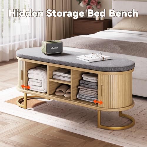 Decofy Shoe Storage Bench with Cushion and Sliding Doors, 47.2 Inch Shoe Bench - Image 5