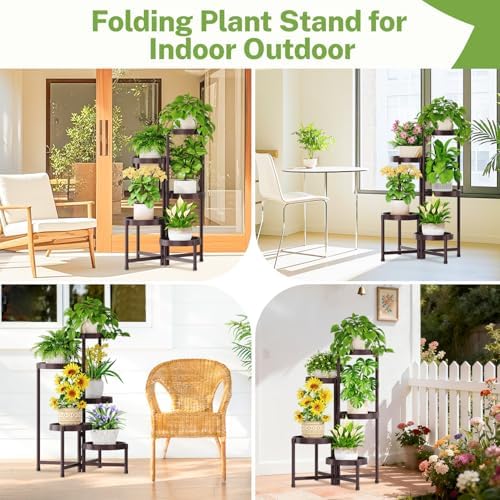 iDavosic.ly 5 Tier Folding Plant Stand Indoor Outdoor, Plastic Tray - Image 6