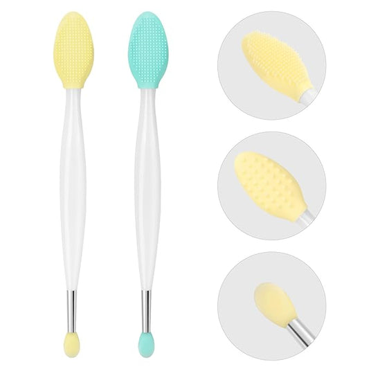 Unaone Lip Scrub Brush - 3 PCS Dual-ended Lip Scrubber Exfoliator and Silicone Lip Brush, 3-in-1 Silicone Lip Scrub Tool Lip Mask Applicator, Gentle Exfoliator & Applicator for Soft