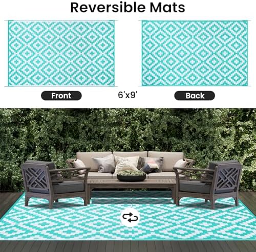 Smiry Outdoor Rug 6x9 ft Waterproof Reversible Boho Mat - Image 3