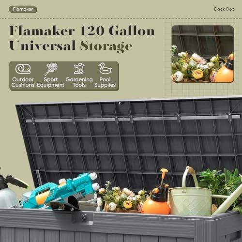 Flamaker Internal 120 Gallon Deck Box Waterproof, Large Outdoor Storage Box - Image 4