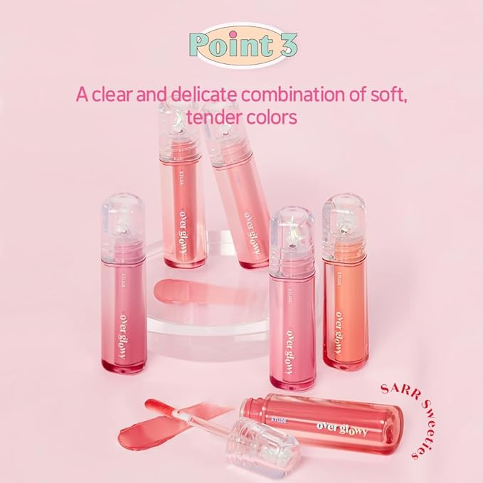 ETUDE Over Glowy Lip Gloss #5 Popping Candy | Non-Sticky Vegan Lip Tint | Moisturized & Long-lasting Lip Gloss | Daily Lip Stain for Dry Lips, Korean Makeup, K-beauty, Perfect for Gift