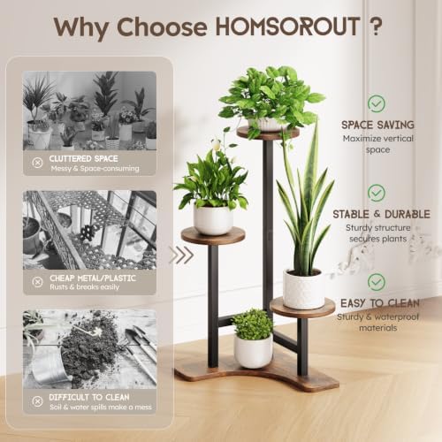 Homsorout Plant Stand Indoor, 3 Tier Corner Plant Stand - Image 3