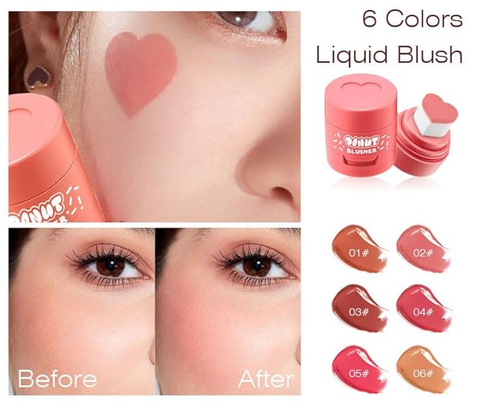 Stamp Liquid Blush Stamp Blush with Heart Shaped Applicator Natural Long Lasting Blush, Light and Airy Makeup for Women (2)