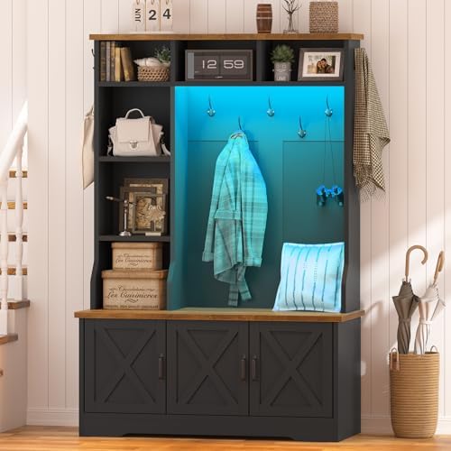 CSZZD 39.4 inch Hall Tree with Bench & Entryway Coat Rack with Shoe Storage by CSZZD